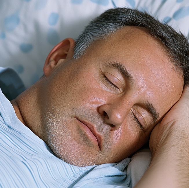 Close-up of middle-aged man sleeping peacefully